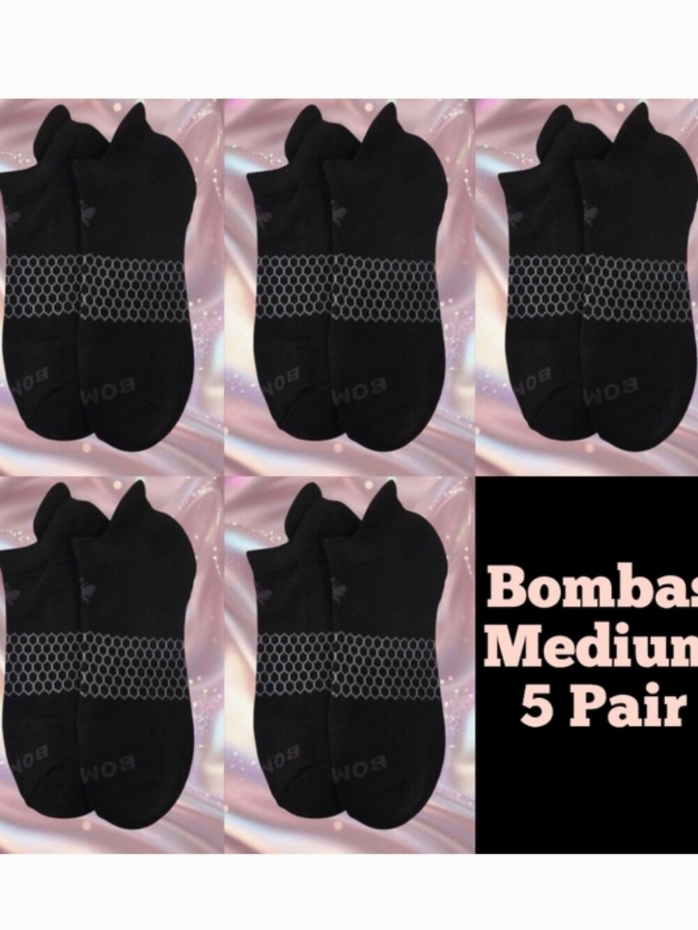 Bombas Ankle Socks Medium 5 Pair Unisex Womens & Mens Honeycomb Black/Grey BNWT